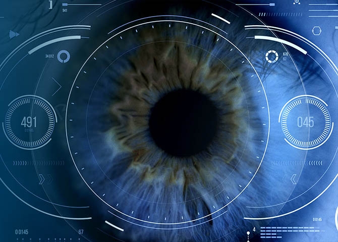 Ojo en primer plano con gráfico de datos