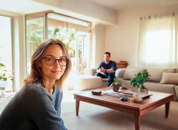 Mujer con lentes ColorMatic escribiendo algo